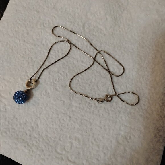Elegant Blue Sparkly Pendant Sterling Silver 925 Italy Chain Necklace 8.5' /half - Picture 2 of 9